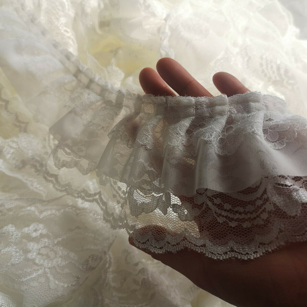 3 Layer Lace Fabric Trims Pleated Frill Sewing Ruffle Edging Ribbon  DIY Craft