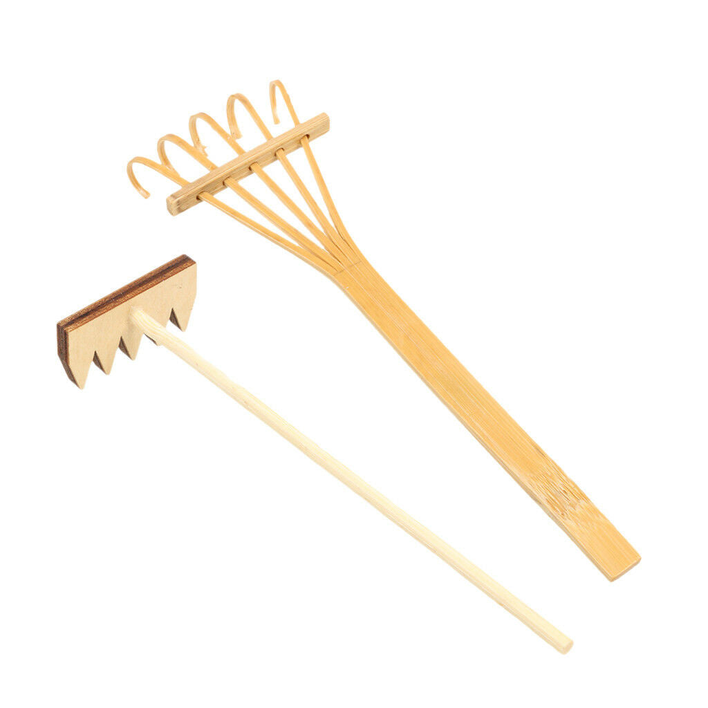 2pcs/set Bamboo Rake Ornament for Home Garden Bonsai Microlandscape Decor