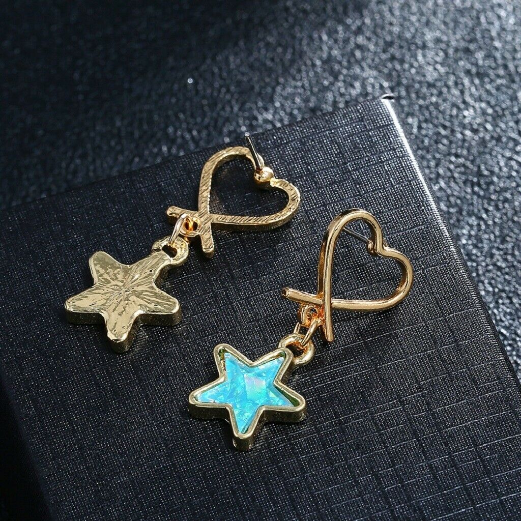 Fashion Wedding Lady Dangle Eardrop Alloy Love Heart Blue Star Ear Studs