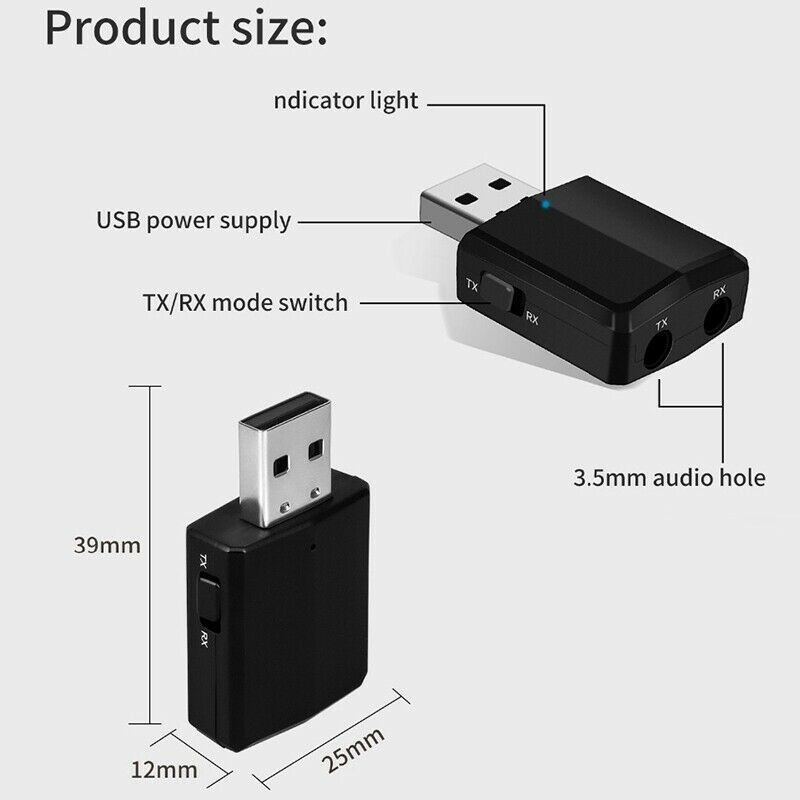 USB Bluetooth 5.0 Transmitter Receiver Adapter Dongle Audio 3.5mm AUX for P G6U5