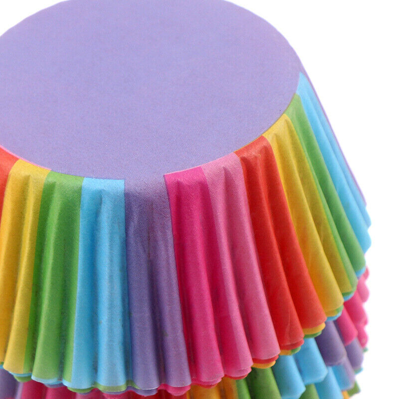 100 Pcs Rainbow Color Cupcake Liner Baking Cupcake Paper Cake Bag Tray PaDD
