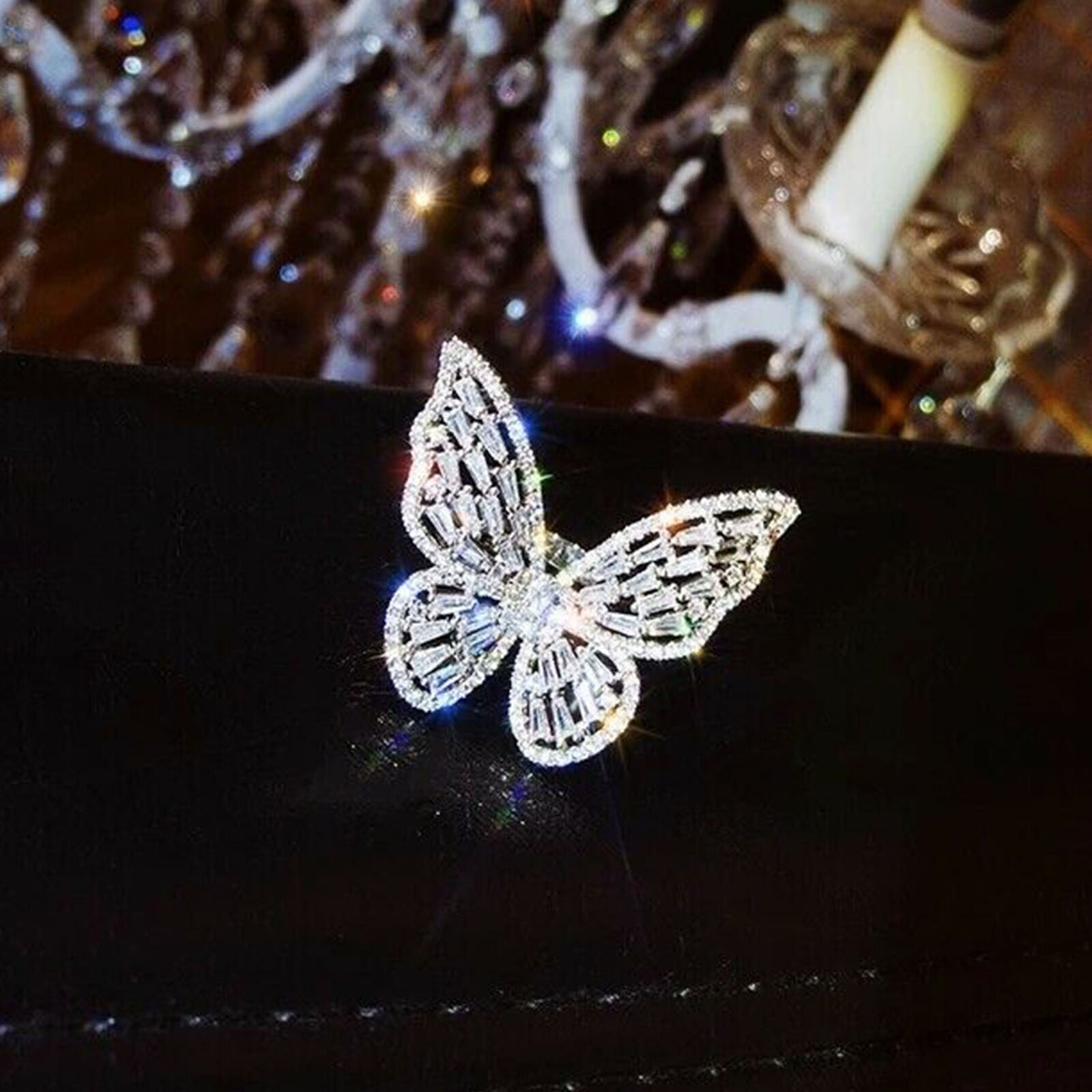 Fashion Women Luxury Butterfly Crystal Rings Jewelry Opening Ring Female Party