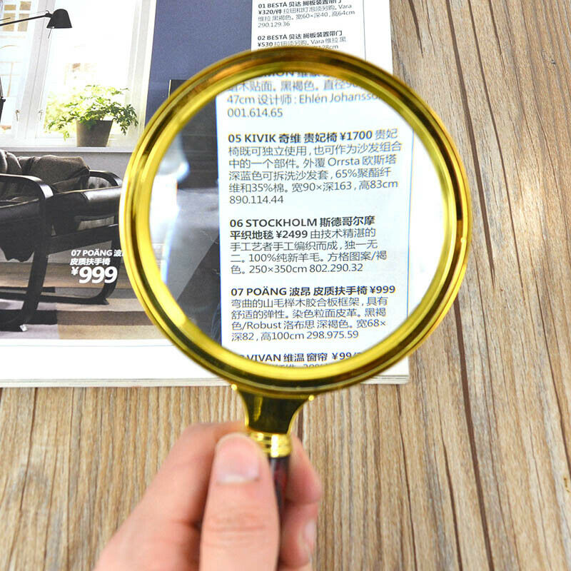 90mm Handheld 6X Wooden Handle Magnifier Magnifying Glass Loupe Reading Jewelry