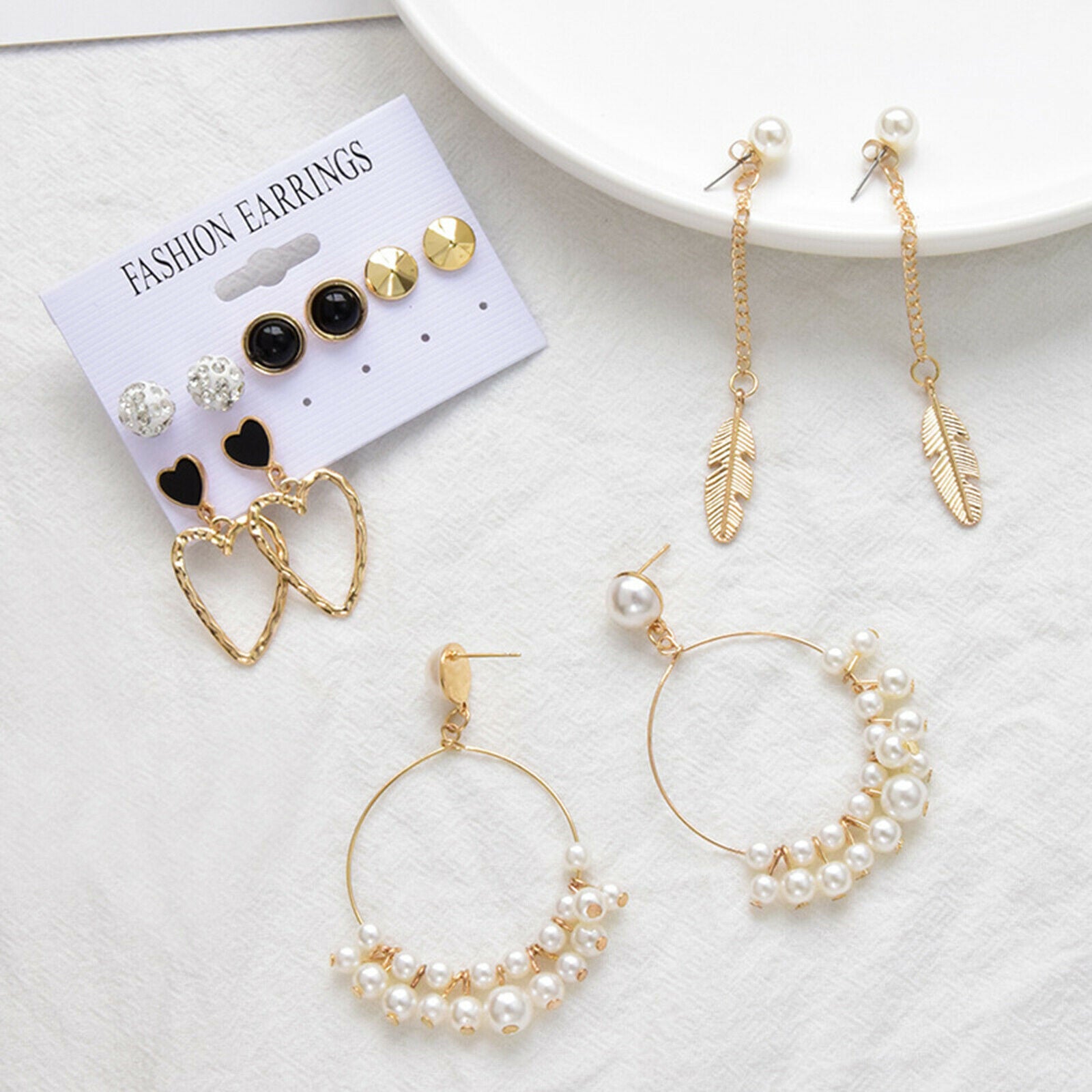 6 Pairs Earrings Ear Cuff Glass Rhinestone Set for Women Jewel Fashion