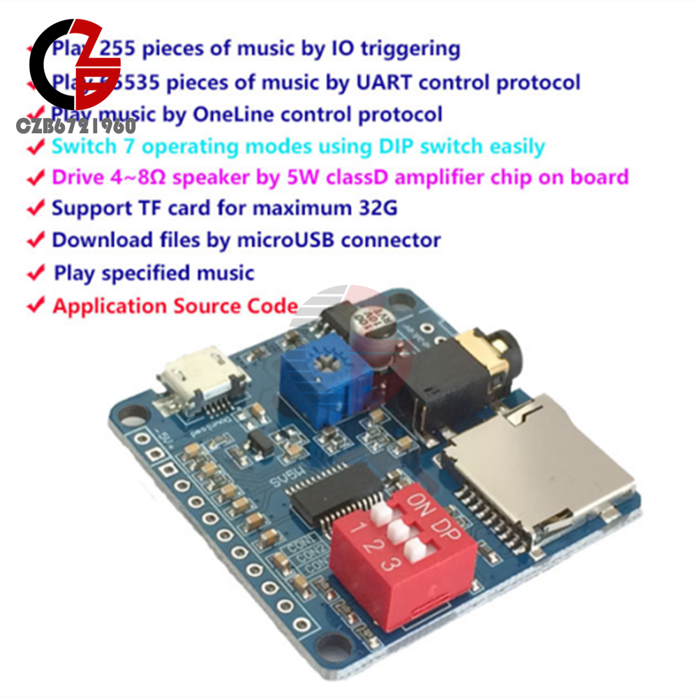 5W Voice Playback Module MP3 Player IO Trigger UART Control For Arduino DIY