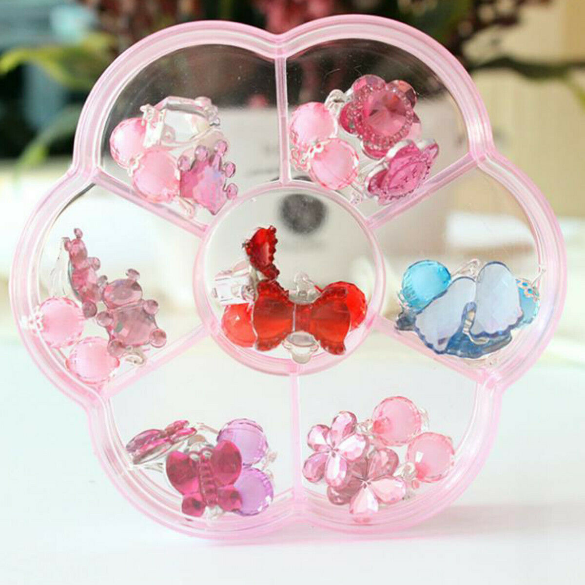 7 Pairs Girl Lovely Earrings Box Set Clip-on Pendant Kids Children Birthday Gift