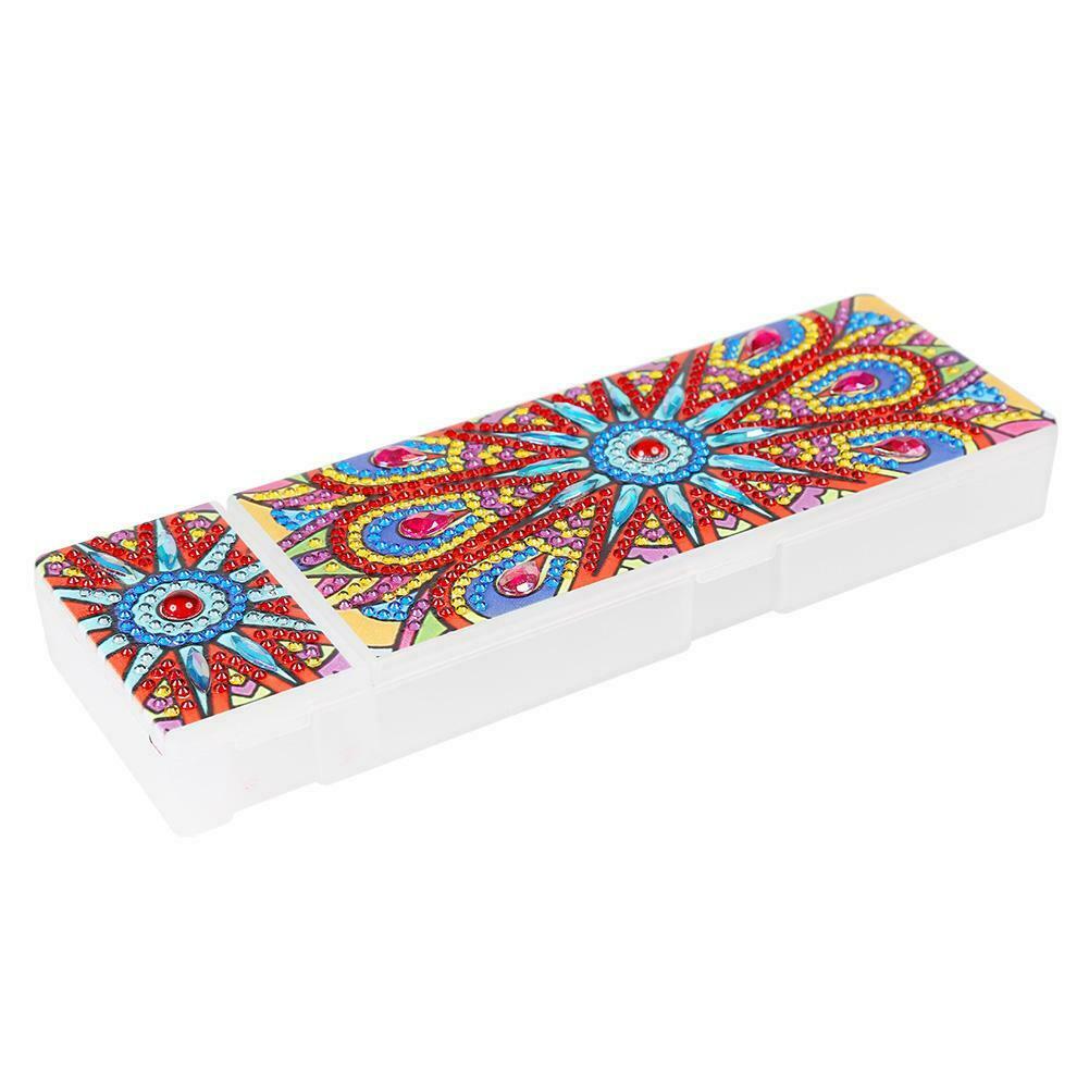 DIY Mandala Special Shaped Diamond Painting 2 Grids Students Pencil Case @