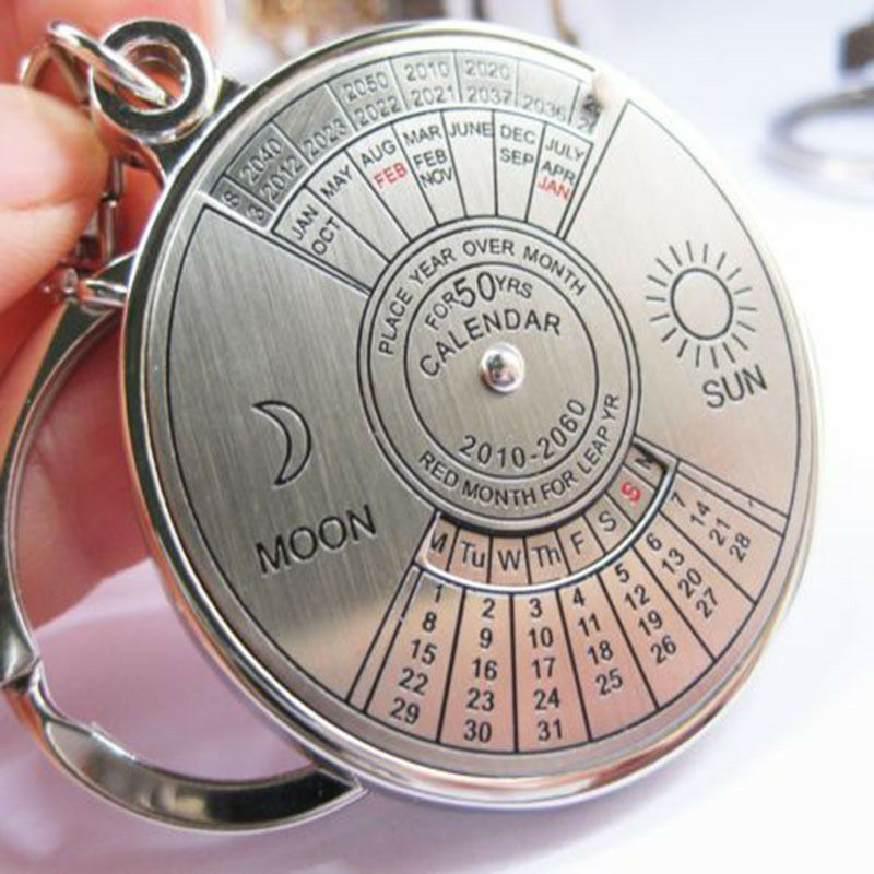 2010-2060 Perpetual Calendar Keyring Keychain Unique 50 Years Metal Key Ring