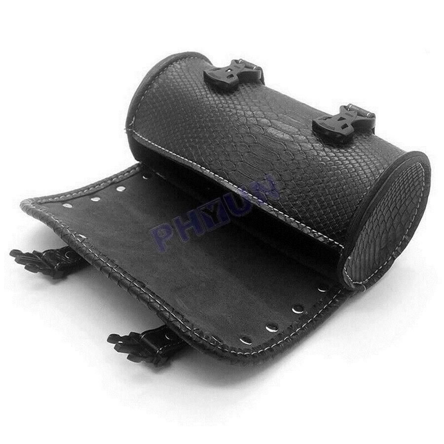 Universal Motorcycle Tool Bag Saddle Fork Roll Barrel Style Bag Black PU Leather