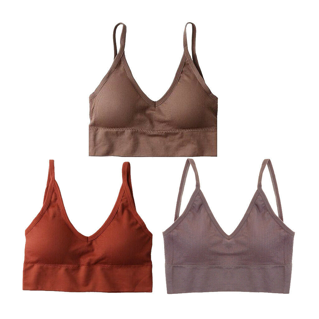 3pcs Women's Sexy V Neck Padded Bralette Spaghetti Straps Vest Sport Bra