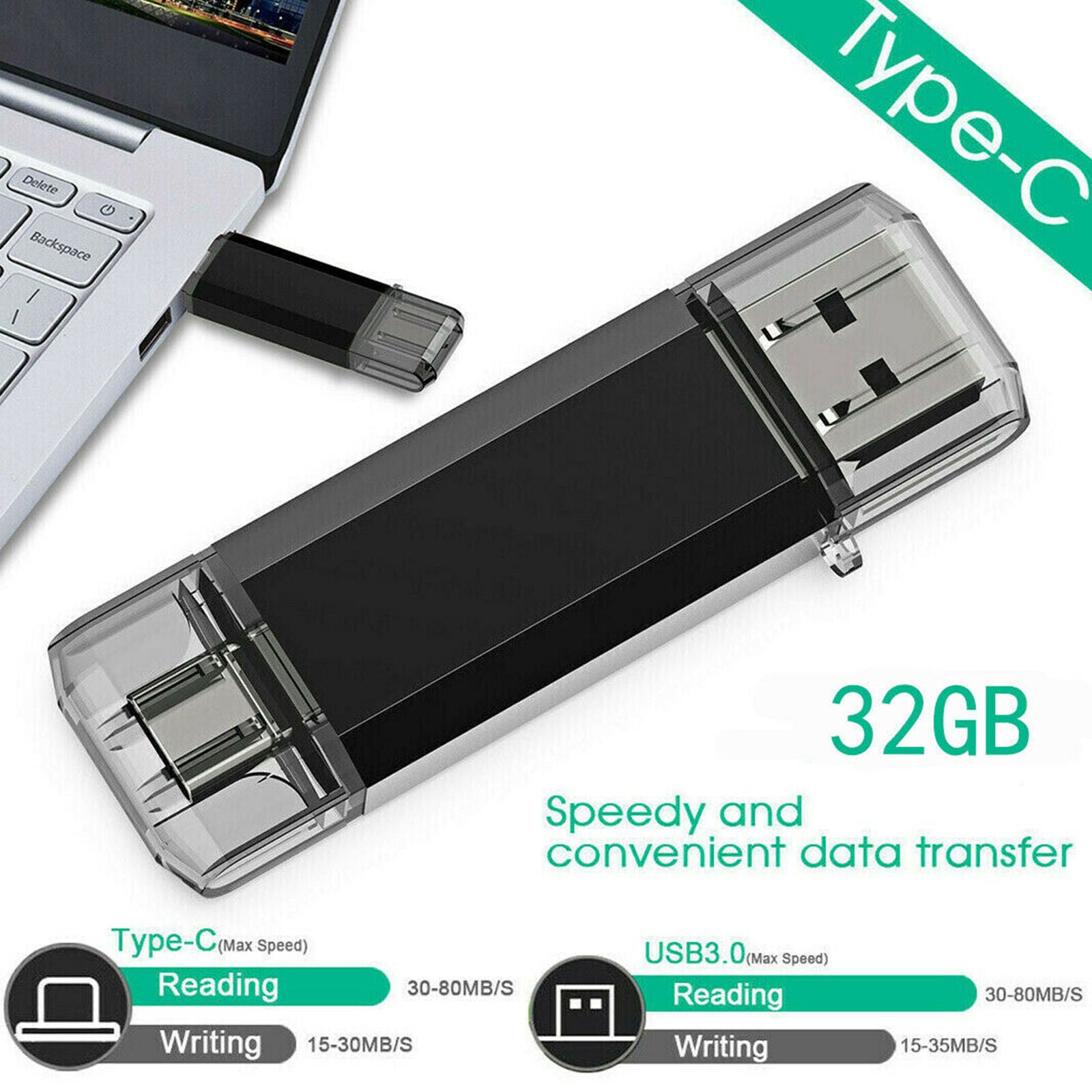 Type-C USB 3.0 Flash Drive Memory Stick Phone U Disk For Android PC 32GB
