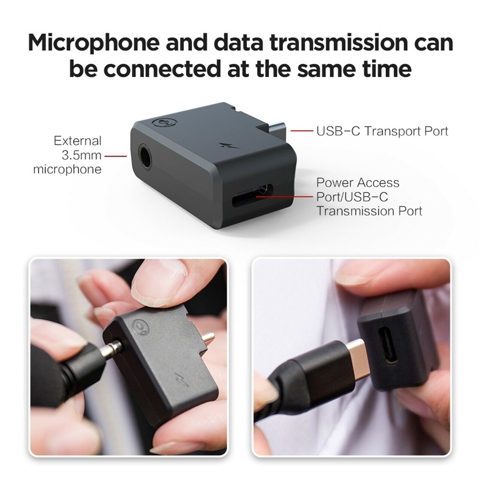 Dual USB-C 3.5mm Input Audio Mic Adapter for Insta360   X2,Easy to Install and