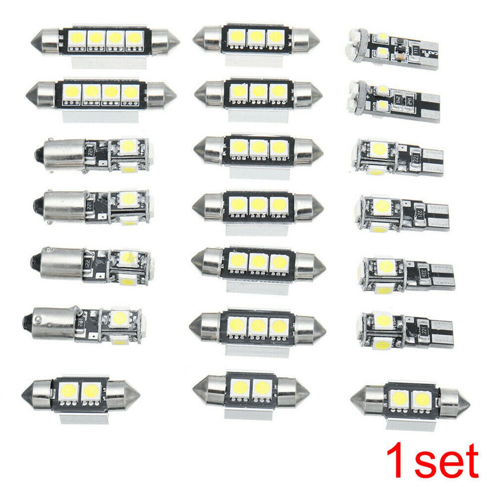 21pcs Interior White LED Light Kit Car Dome Door Footwell License Plate Bulbs