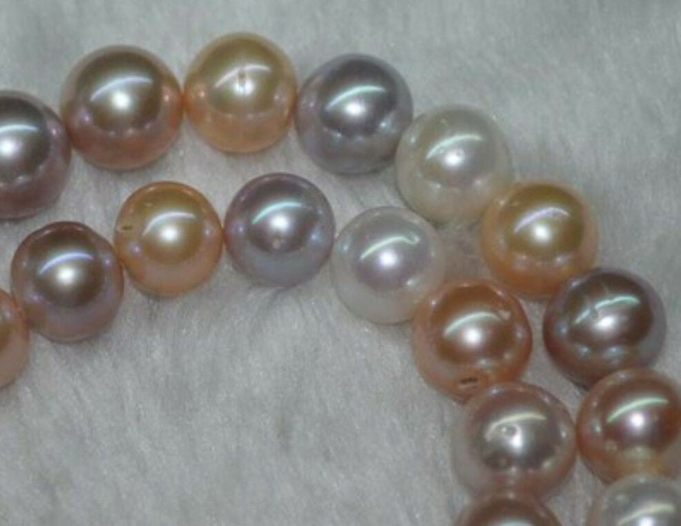Natural AA+ 9-10MM multicolor round freshwater pearls loose Beads 16"
