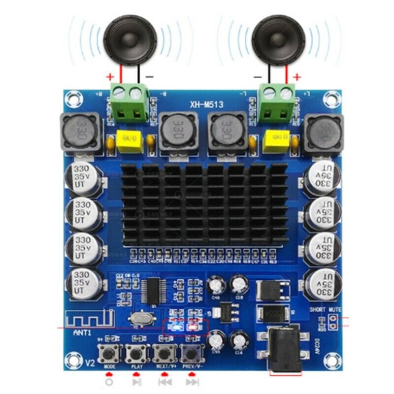 XH-M513 TDA7498 Bluetooth Digital Power Amplifier Board, Distance 10 Meters 10O7