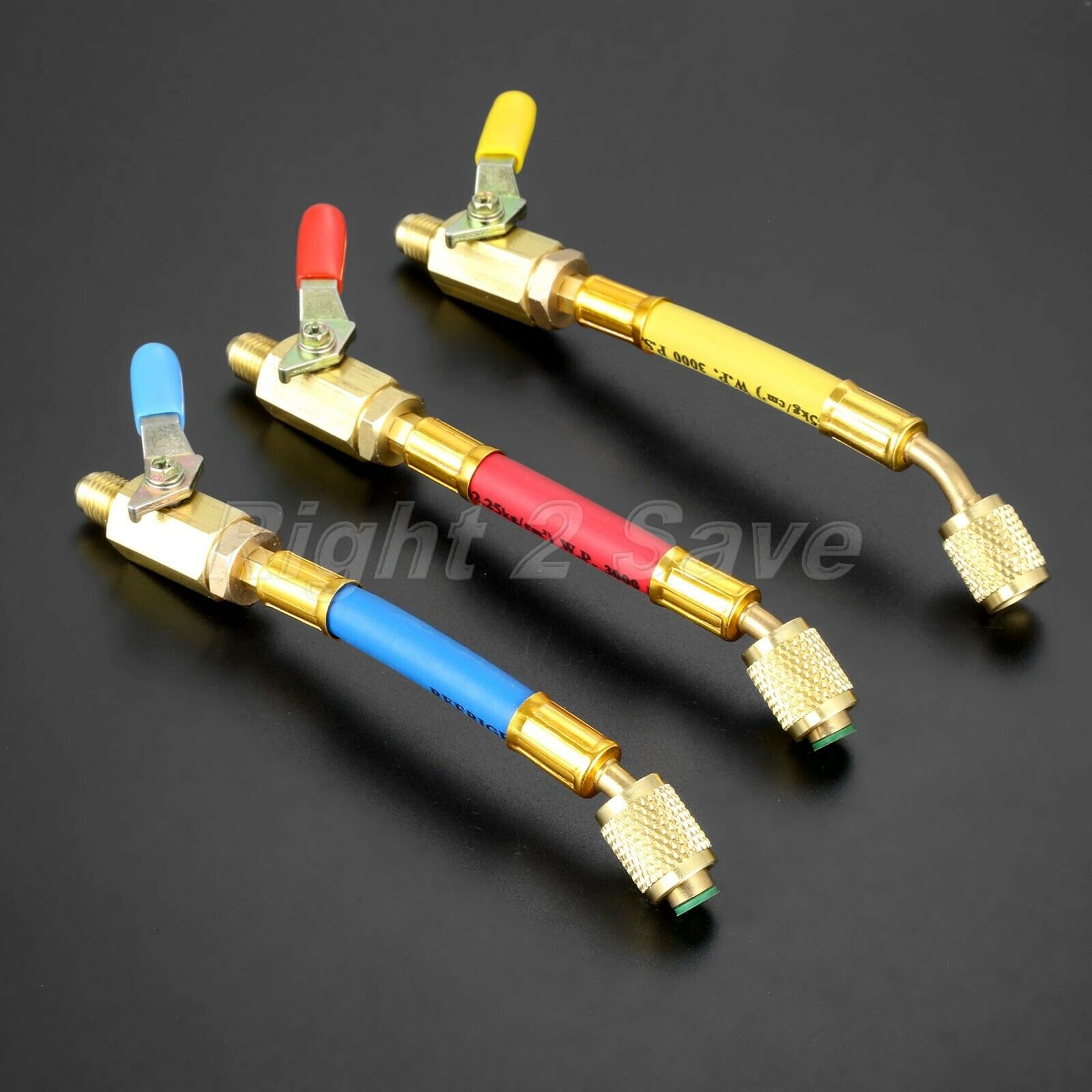 3X 1/4" SAE R134A Refrigerant HVAC AC Charging Hoses with Ball 7" Valve