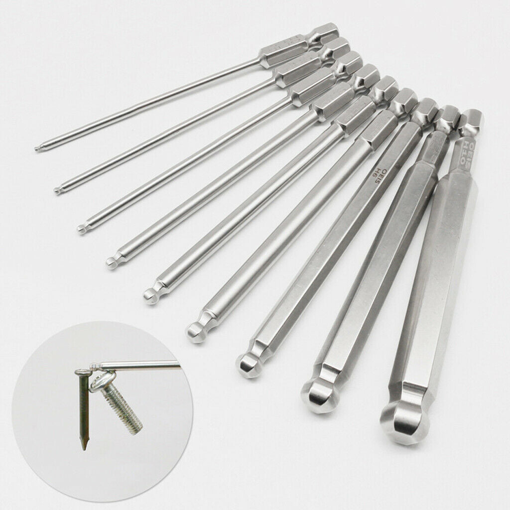 9pcs Magnetic Hexagon Screwdriver Bits Set H1.5-10 Spherical Hand Tools