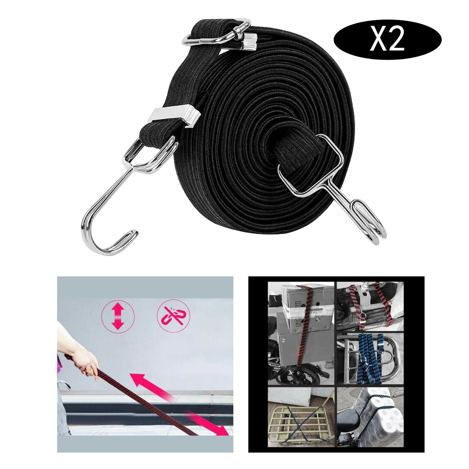 2pcs Latex Bungee Cord Bike Car Roof Cargo Rack Luggage Strap with Hooks