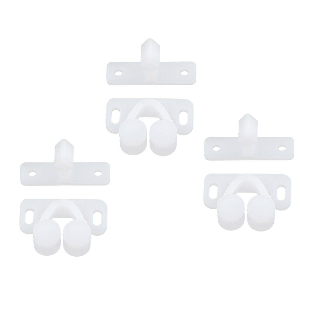3x White ABS Double Ball Catch for Cabinet Doors Cupboard Door Roller Latch