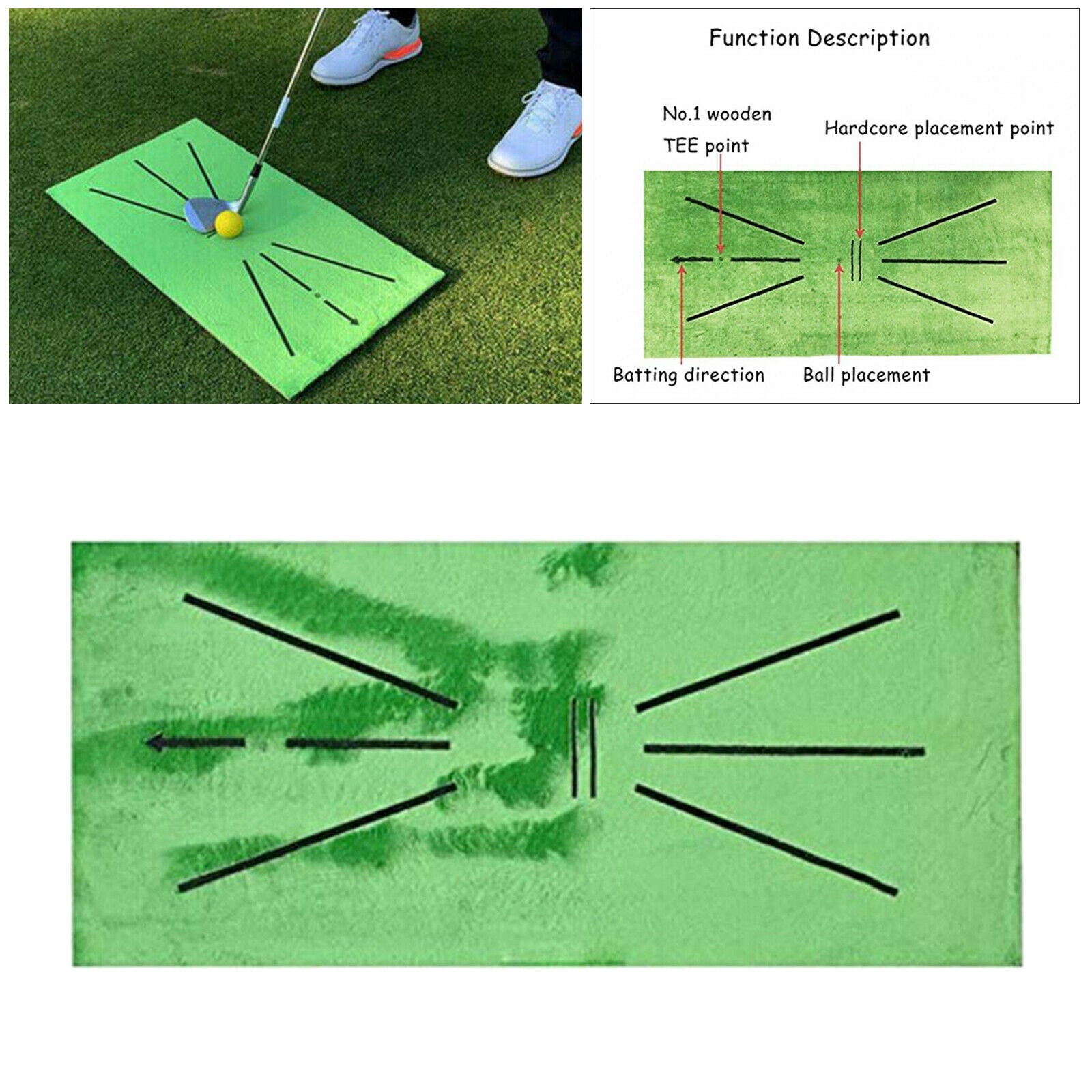 2pcs Practice Mat for Swing Detection Portable Foldable Golf Batting Mat