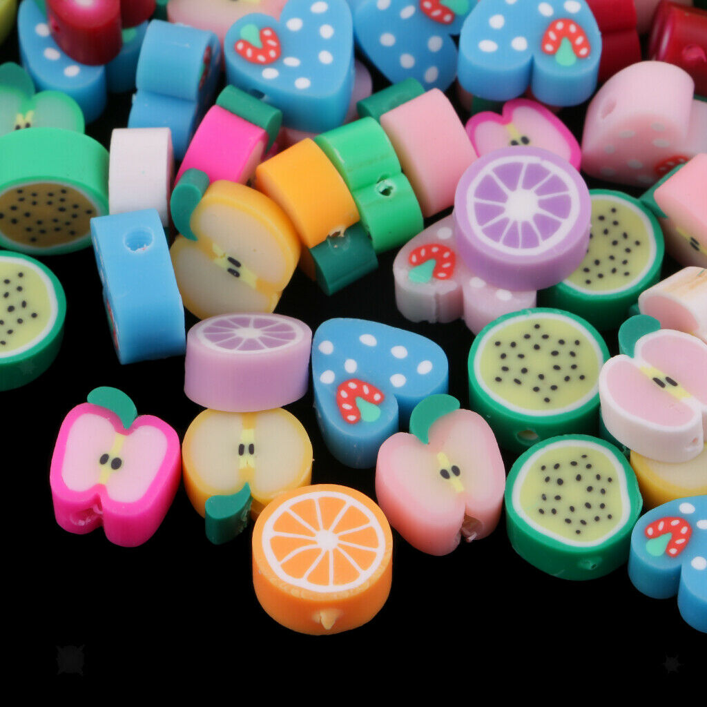 100x Fruits Slices Polymer Clay Beads for Jewelry Making Craft DIY