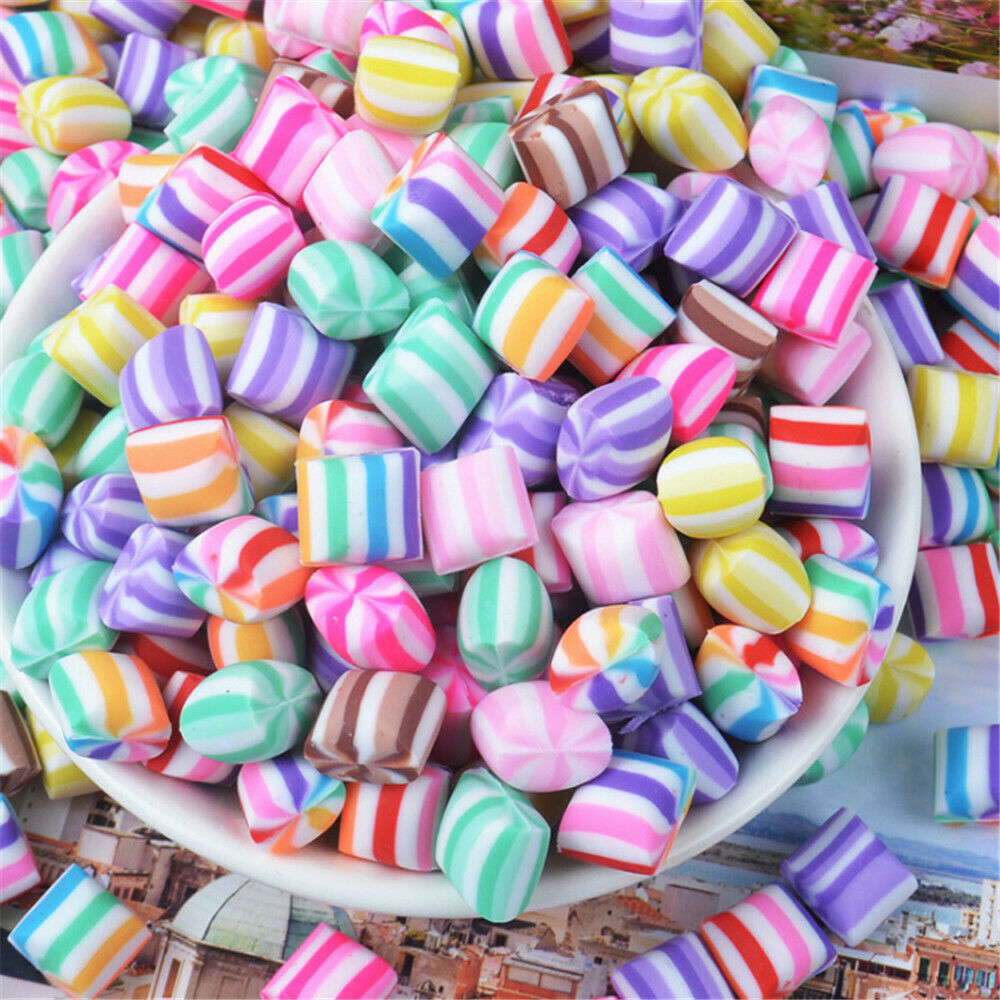 20 Mix Striped Candy Polymer Clay Embellishment DIY Jewelry Making Charm 10x12mm