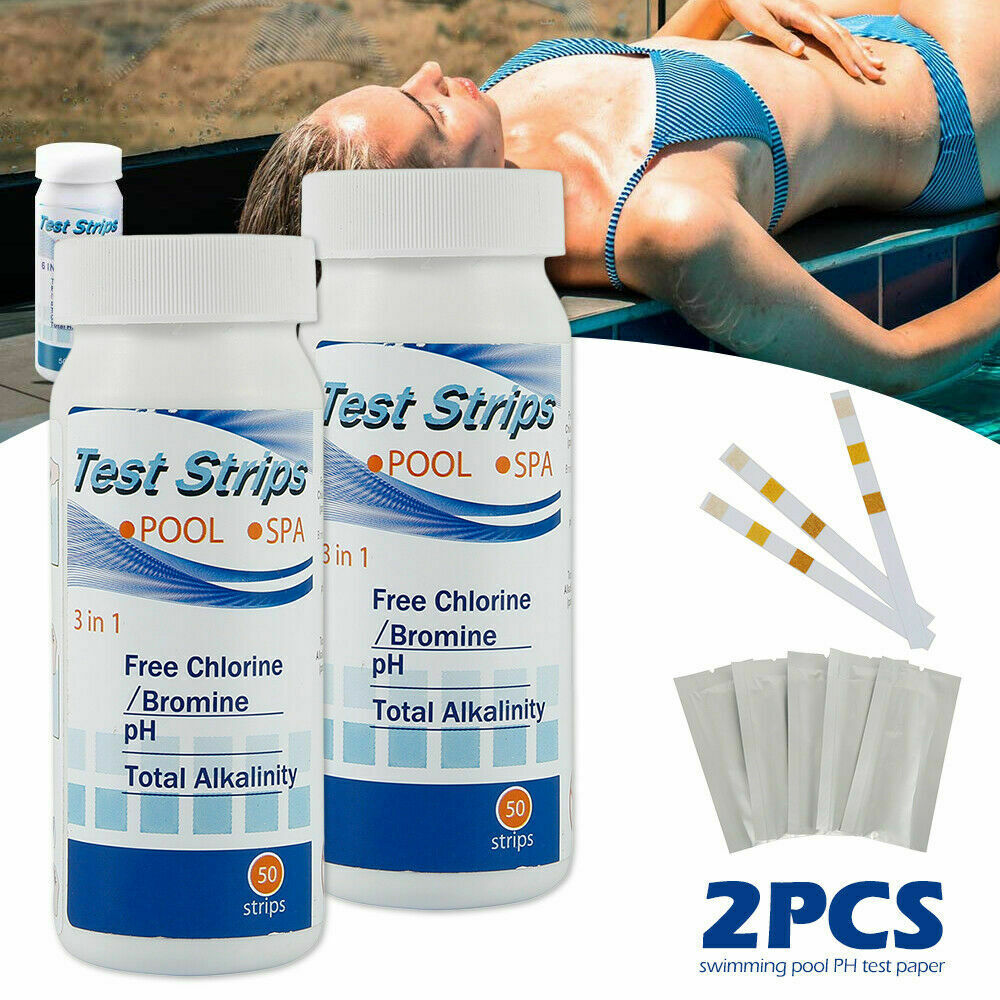 100Pcs PH Chlorine Dip Test Strips Hot Tub SPA Swimming Pool Tester Paper US ~