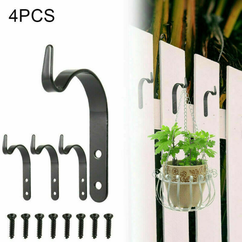 4x New Metal Hanging Basket Brackets Garden Plant Hanger Hook Wall Decor