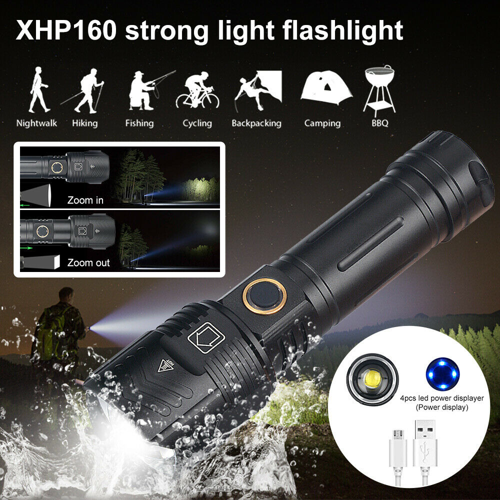 USB Portable Ultra-clear Flashlight LED Zoom Camping Light Outdoor Waterproof