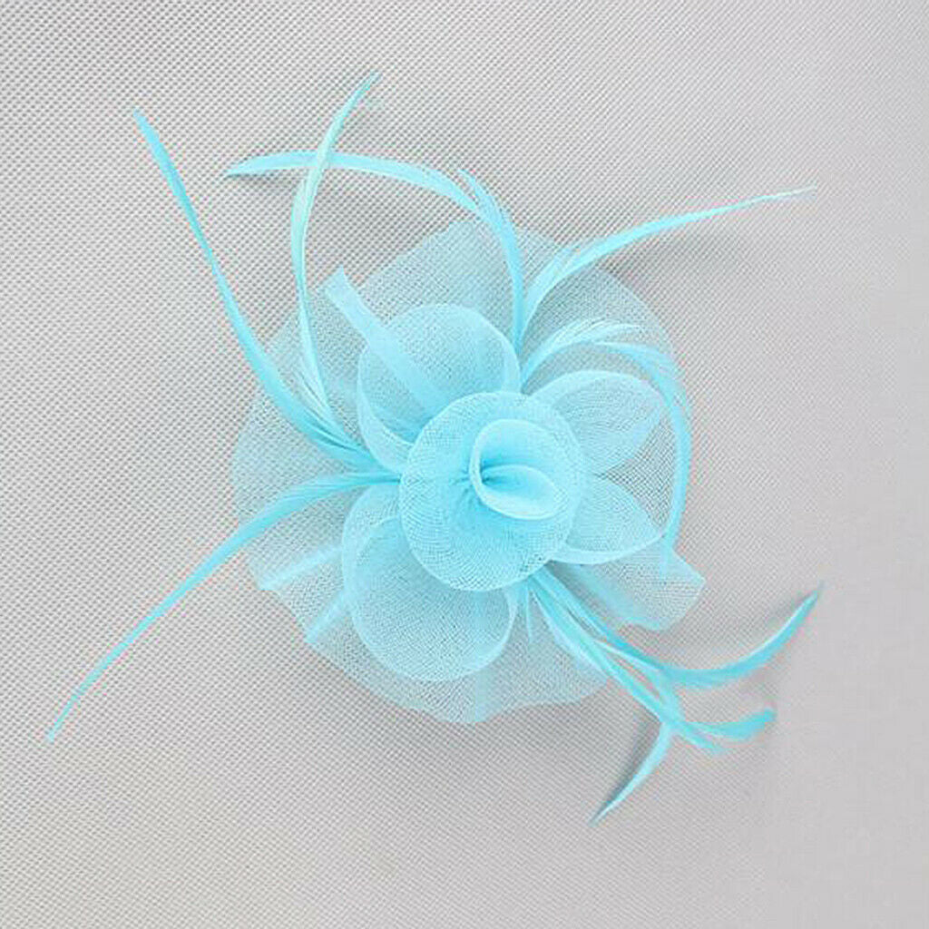 Flower Net Feather Fascinator Beak Clip Wedding Races Fascinator Baby Blue