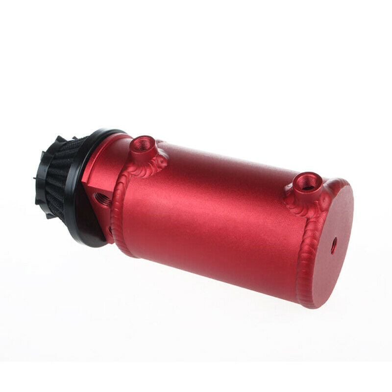Universal Aluminum Oil Catch Can 2-Port Tank Reservoir w/ Filter Protect Engine