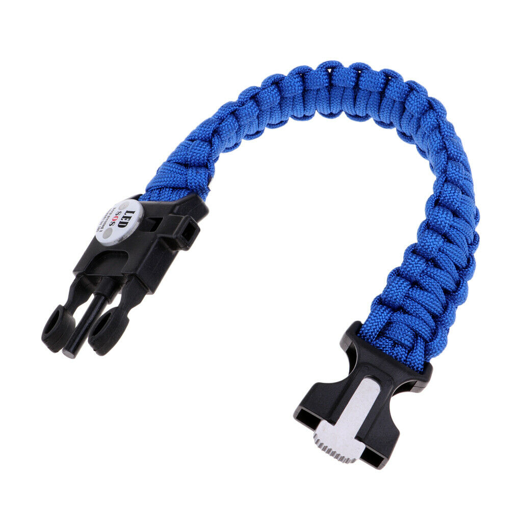 Outdoor Parachute Lanyard Survival Bracelet LED Webbing Rope Cord Blue