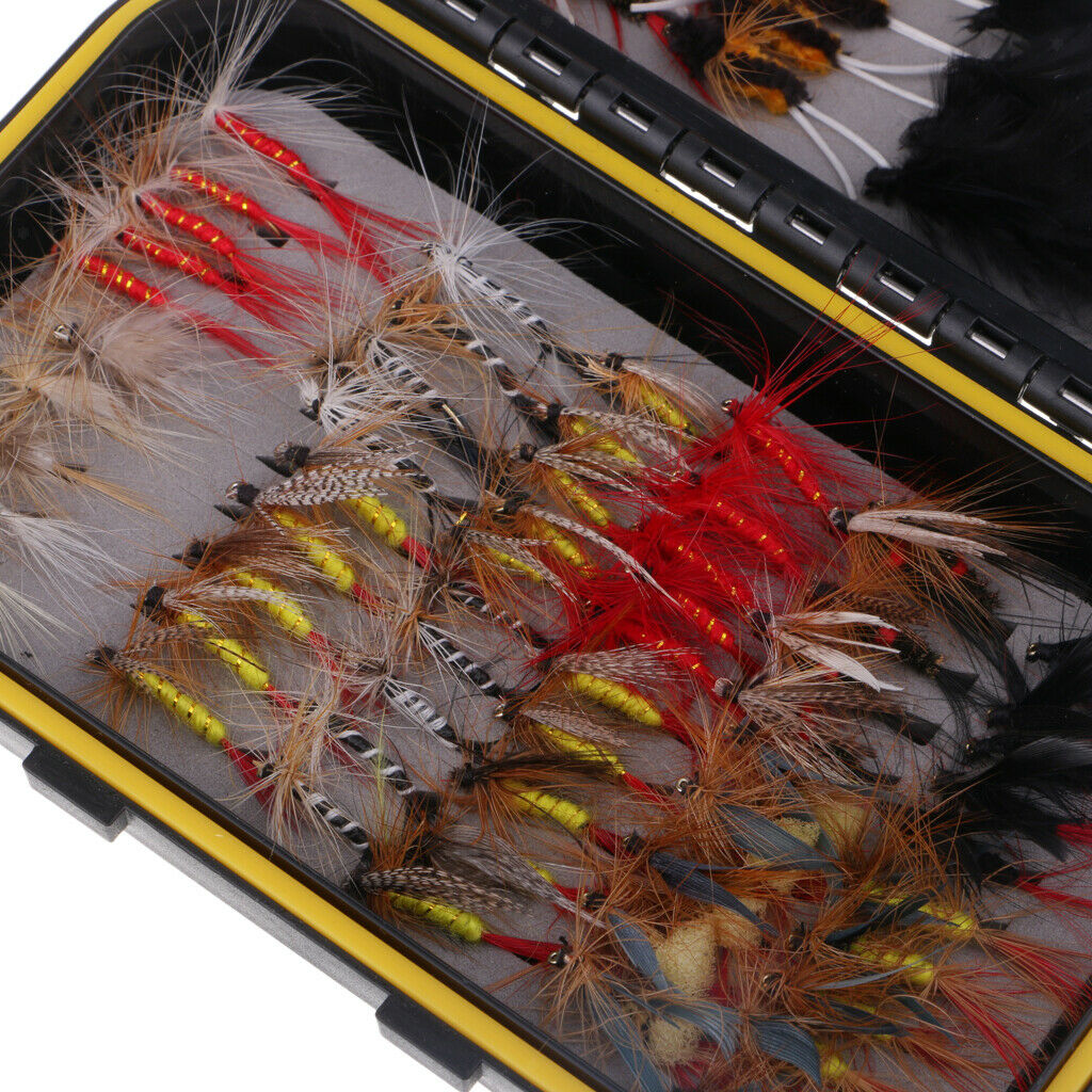 100pcs/lot Dry Wet Streamer Trout Fishing Flies Assortment with Tackle Box
