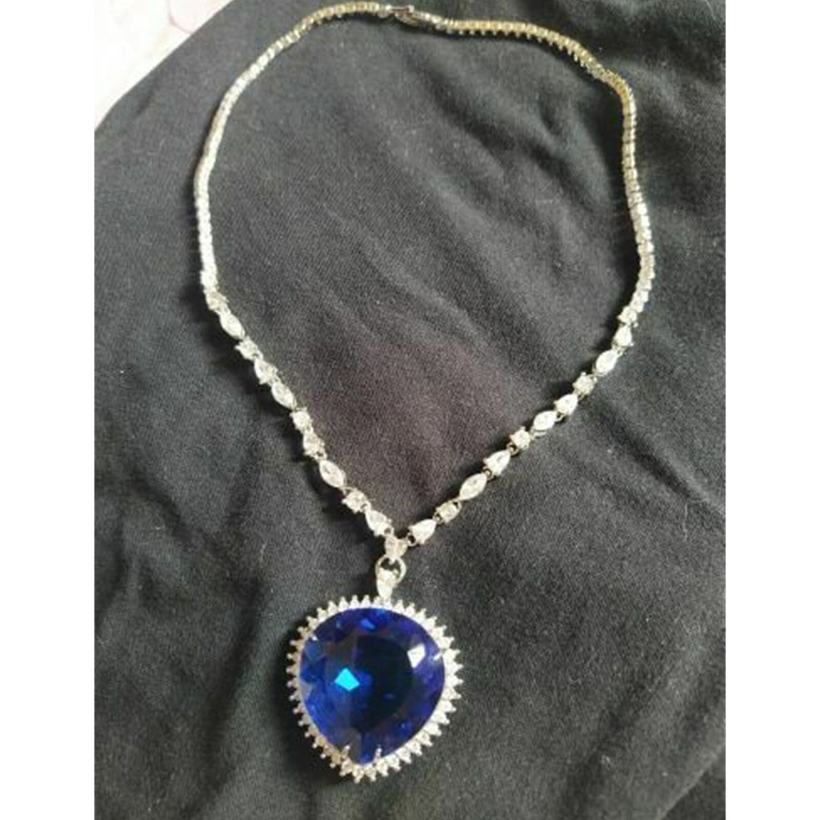 Titanic Rose Heart Of The Ocean Sapphire Blue Crystal Necklace Pendant Gift