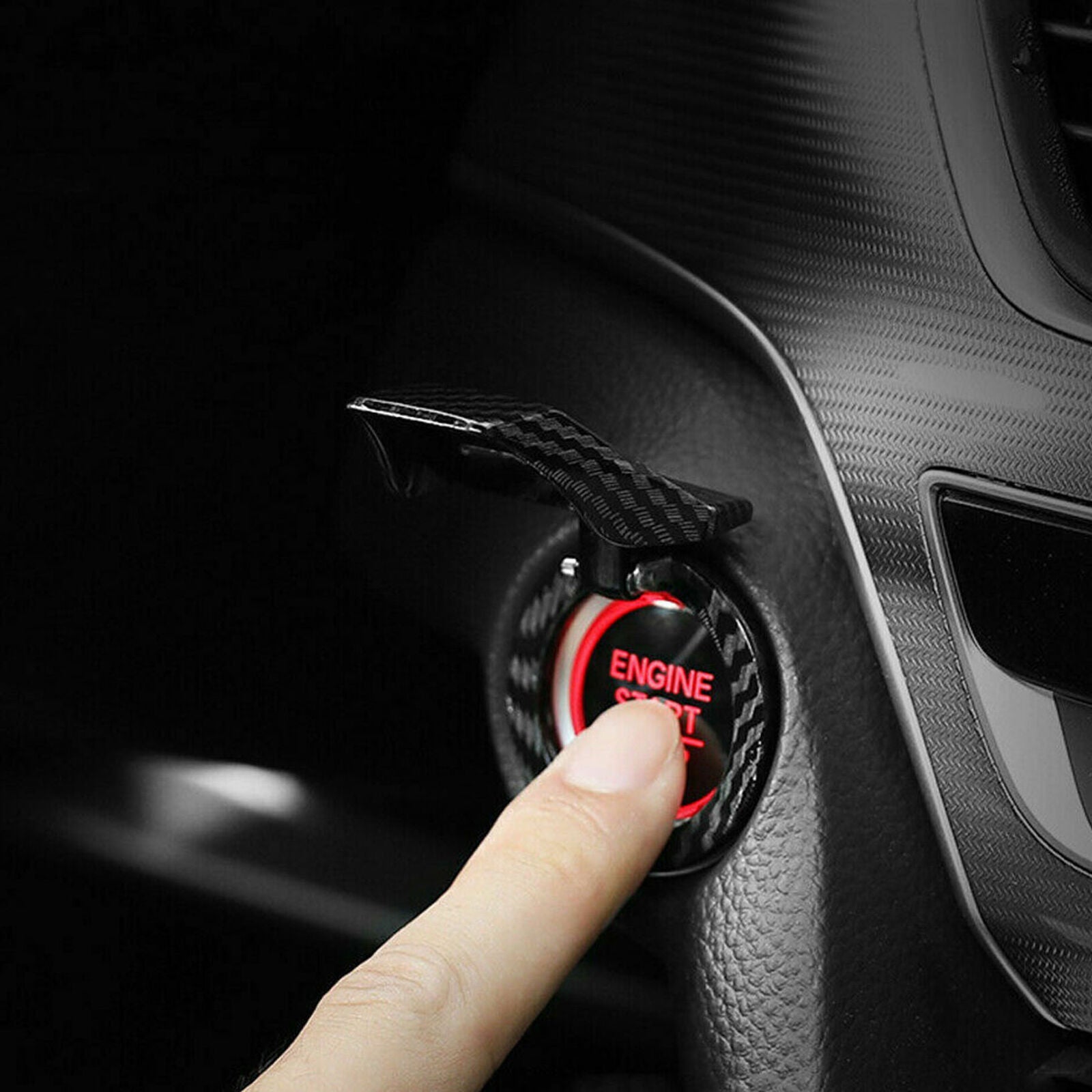 Universal Carbon Look Car Engine Start Stop Push Button Switch Cover Trim New
