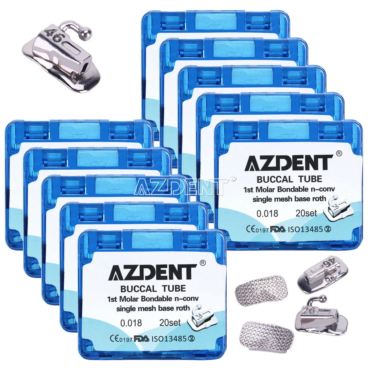 10 X AZDENT Dental Othodontics Buccal Tubes 1st Molar Roth 018 Bonding Non-Conv