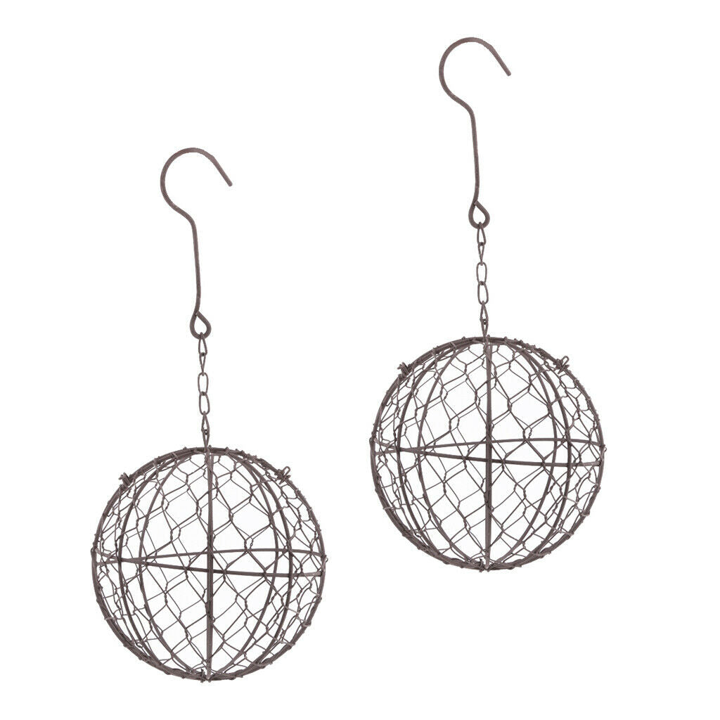 2Pcs 15cm Iron Ball Shape Succulent Pot Metal Hanging Planter Plant Holder