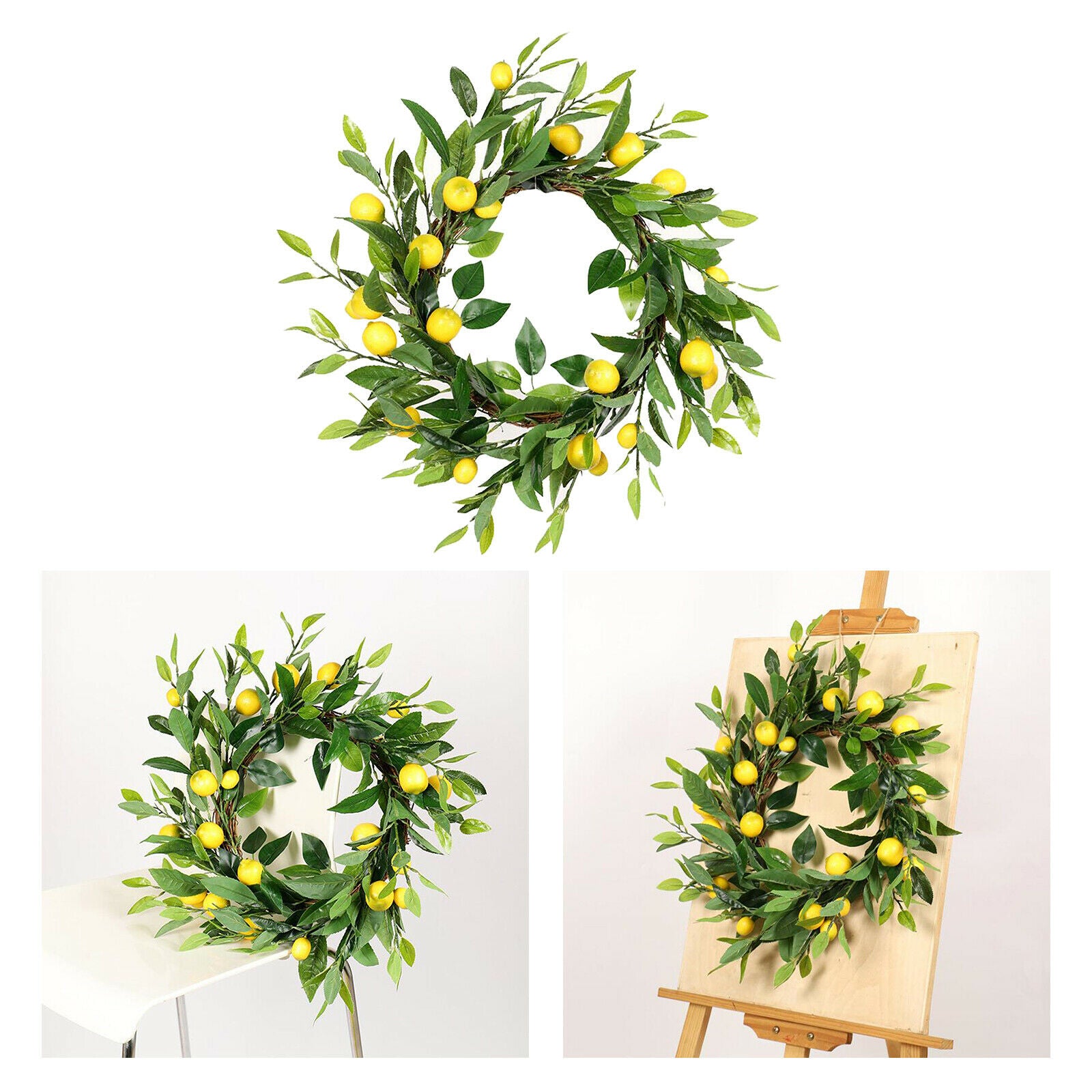 Artificial Lemon Wreath Yellow Hoop for Front Door Home Wedding Festival