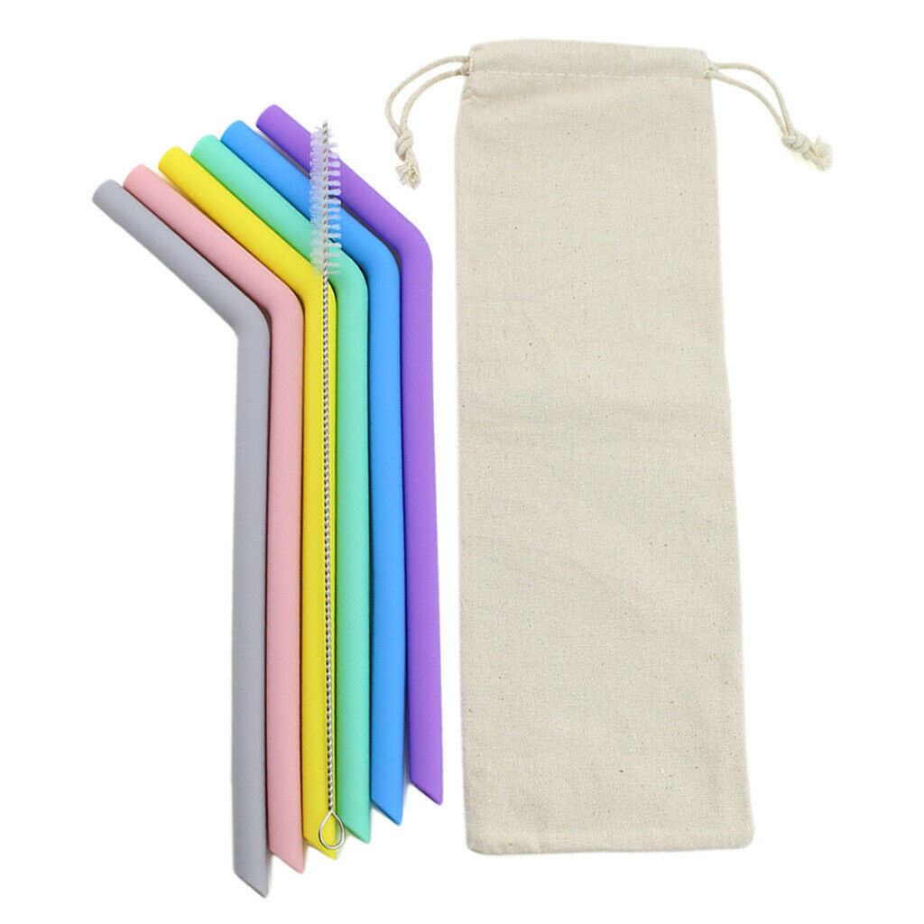 Silicone Straws Bent Stainless Steel Metal Cocktail Drinking Mixing Straw Curved