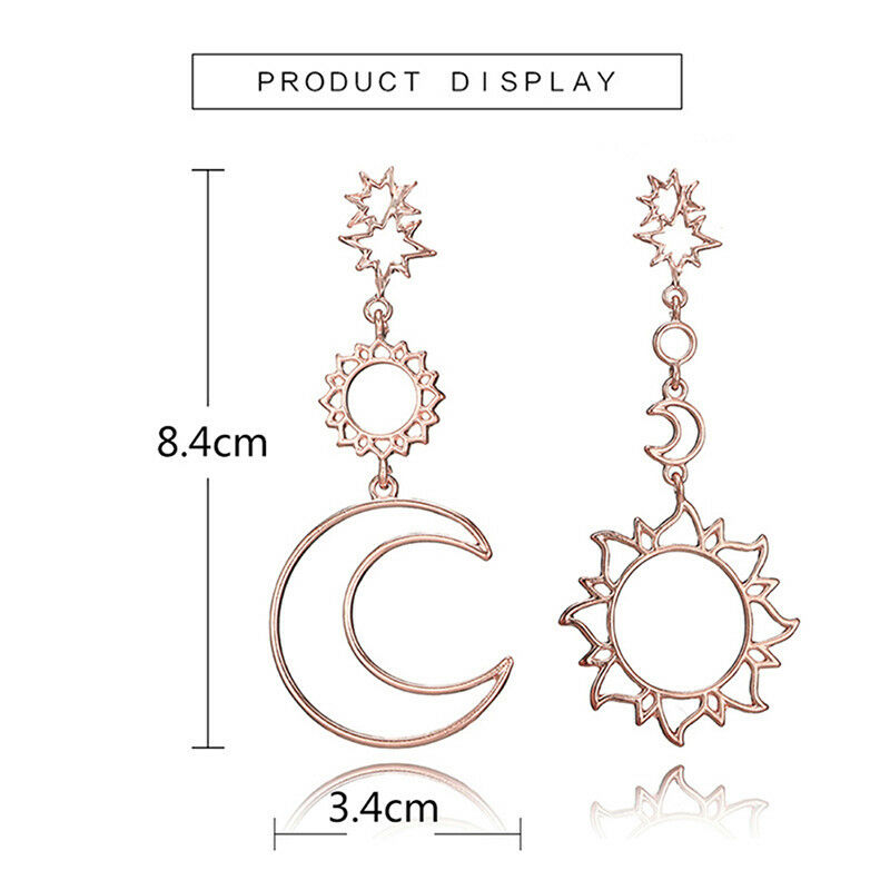 Women Boho Asymmetrical Star Sun Moon Drop Dangle Stud Earrings Jewelry Gift  Qx
