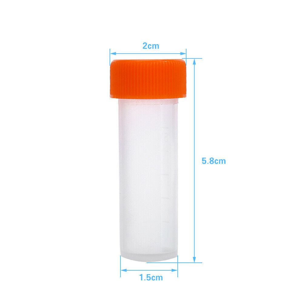 10pcs 5ml 58mm Lab Plastic Frozen Test Tubes Vial Seal Cap Container w/Gasket