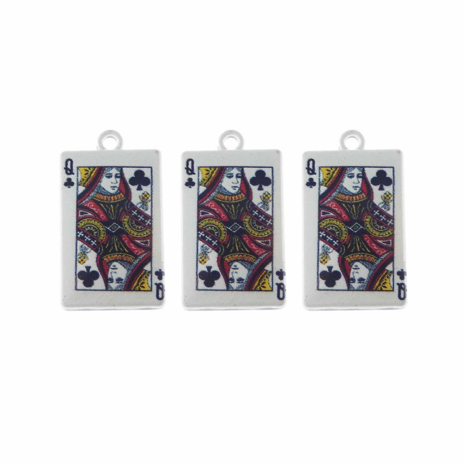 10PCS White Painted Playing Card Poker Q Charm Alloy Pendant Jewelry DIY 26x15mm