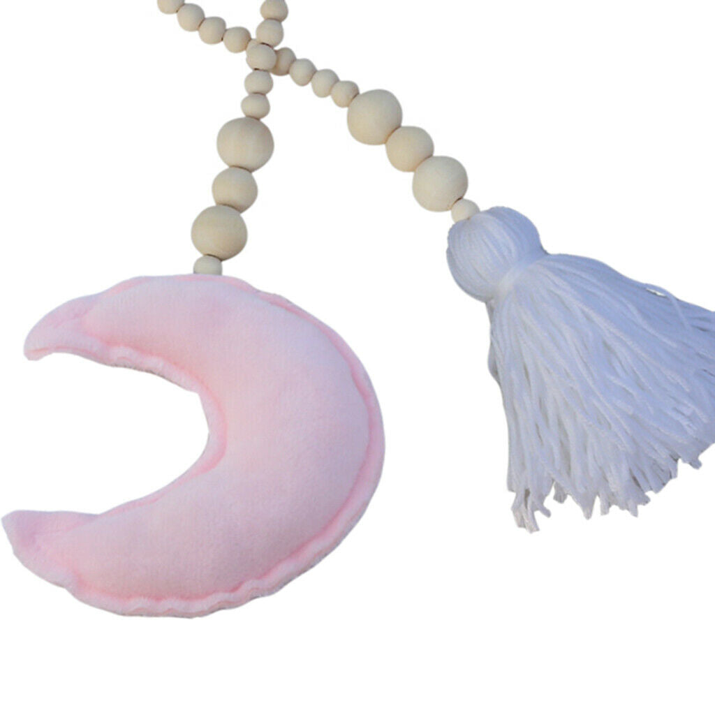 Wooden Tassel Pendant Bed Net Tieback Wall Ornament Pink Moon