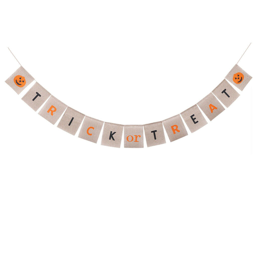Trick or Treat Pumpkin Halloween Burlap Bunting Banner Garland Decoration