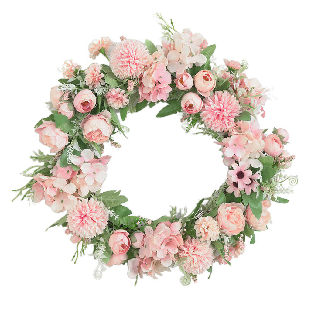 2x Artificial Peony Wreath Garland Door Farmhouse Showcase Party Decor Pink