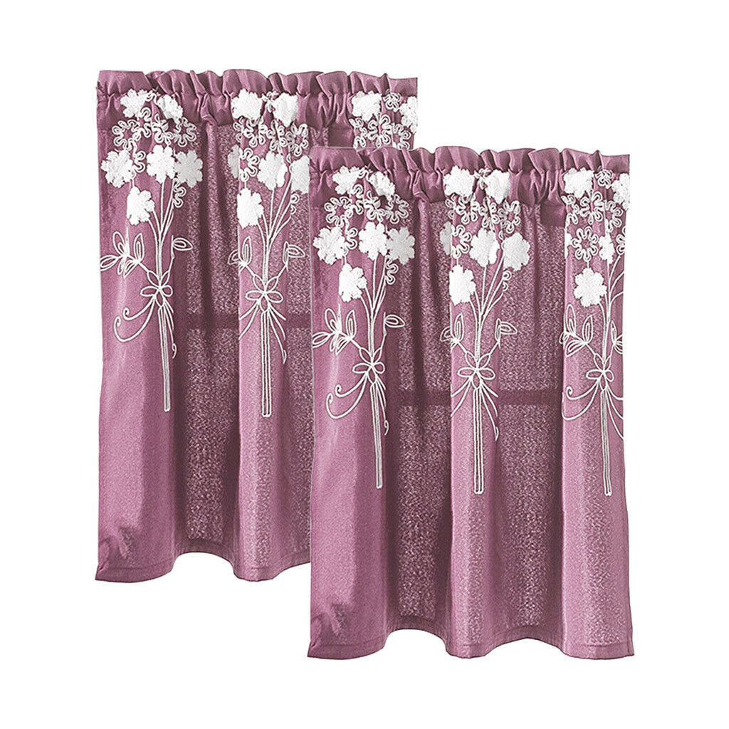 2x Floral Soft Polyester Privacy Half Window Curtain Home Window Ornament