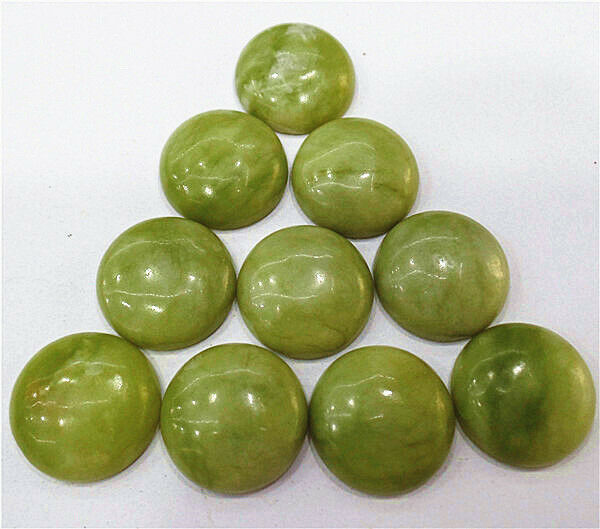 10Pcs 20mm Wholesale Natural Green Lemon Jade Round Cab Cabochon DIY HH7140
