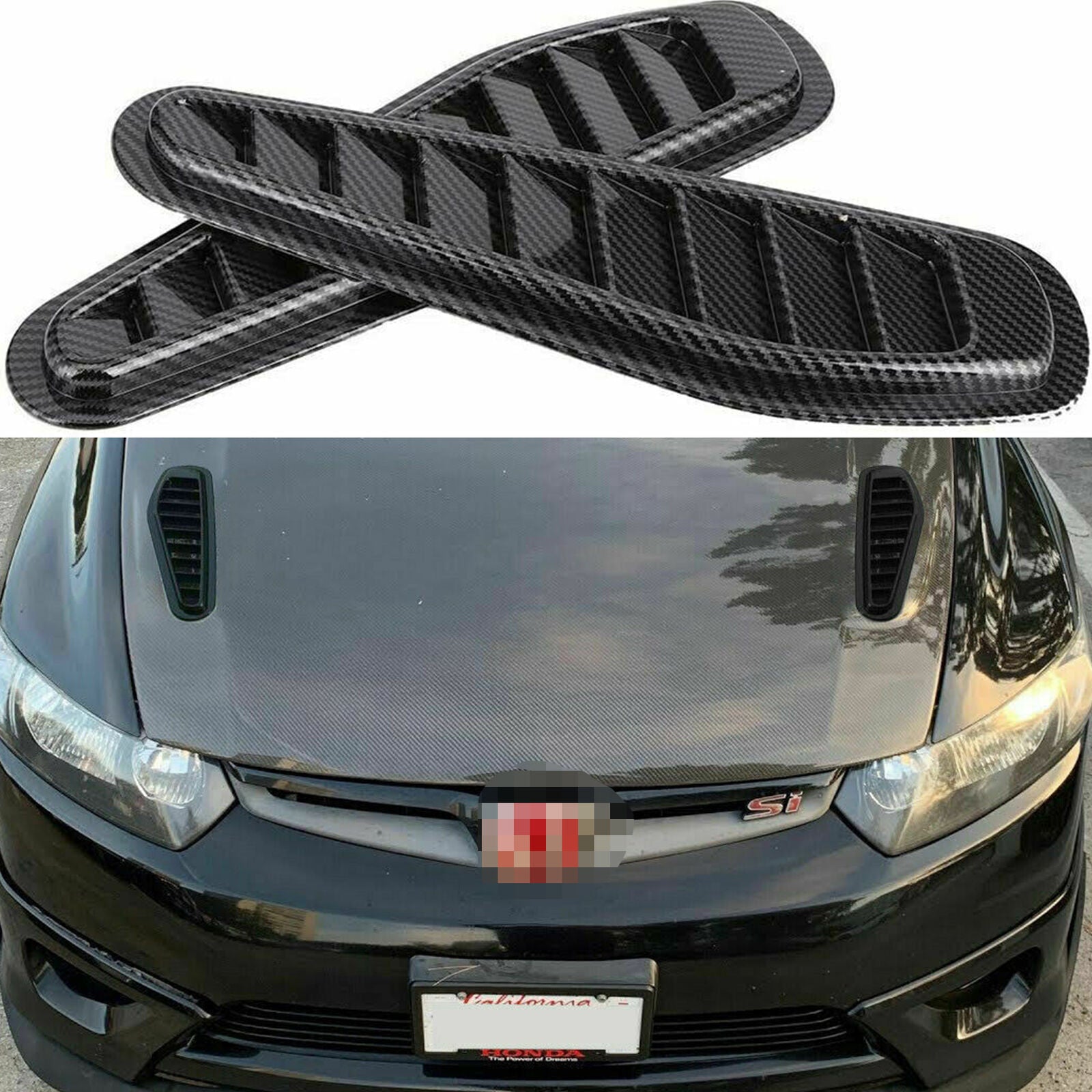Sport Carbon Fiber Air Flow Vent Bonnet Car Front Hood Scoop Cover Trim Decor