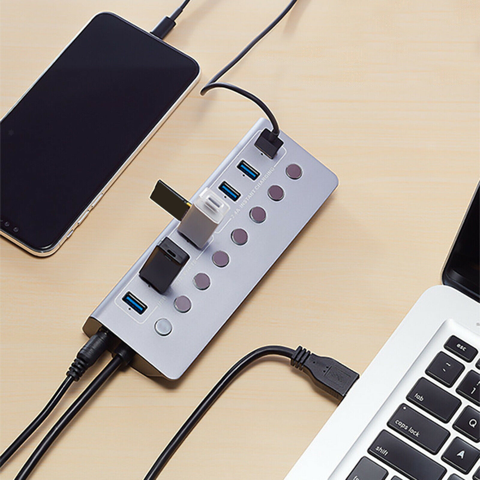 Powered 8-Ports USB 3.0 Hub USB Splitter 7 USB Data Ports Laptop PC Mouse