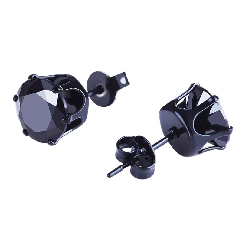 Men Women Stainless Steel Black Round Cubic Ear Studs Earrings 3mm-8mm 6P.l8